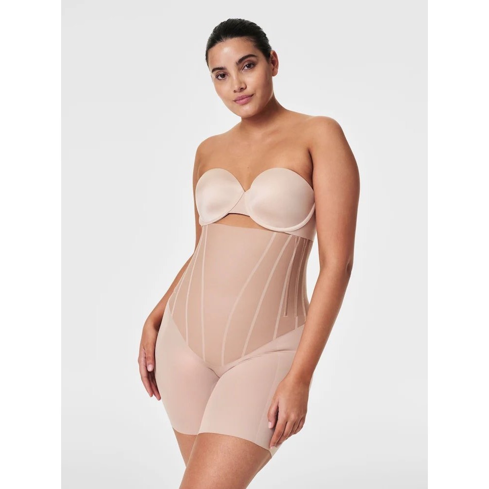 Spanx TotalContour High Waisted Mid Thigh Shorts Women 1X Nude Shapewear 2162
